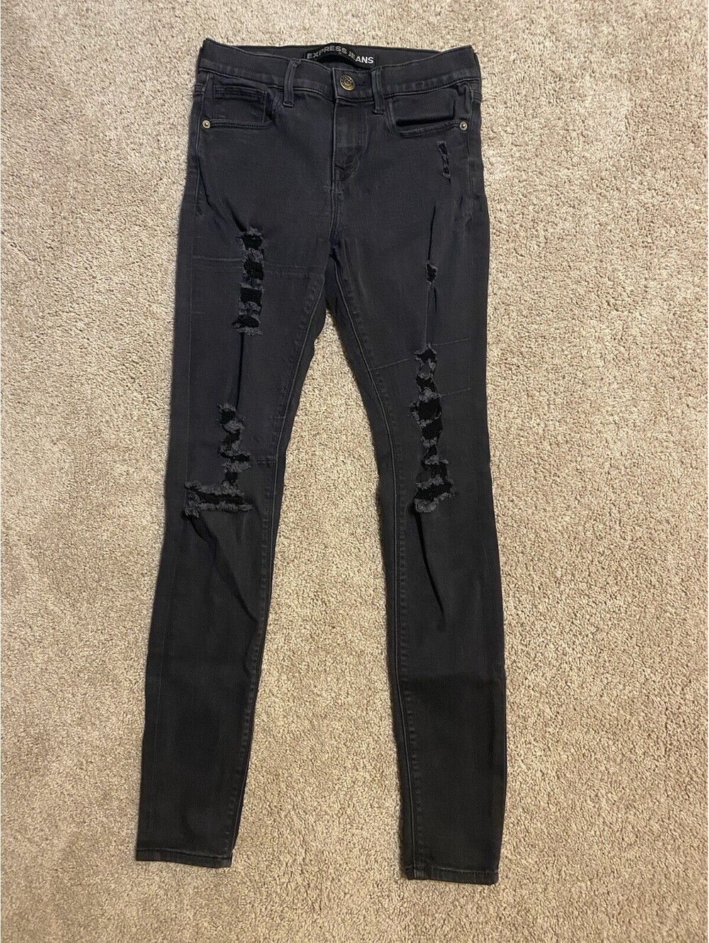 Express Women's Size 2 Mid Rise Black Distressed Denim Legging Jeans